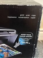 Box showing print, scan, copy functions and added value with Nova Greeting Card Factory Photo Card Maker software.