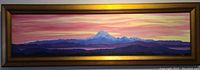Full frontal view of the framed panoramic mountain painting