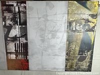 Front view of mixed media original art showing abstract panels with black, white, and yellow tones.