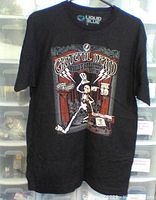 Full view of the black Grateful Dead t-shirt with front graphic design, sized large, showing the main design and t-shirt shape.