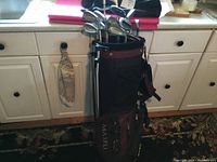 Front view of Maxfli stand bag loaded with clubs
