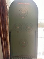 Full view of the wooden Whoopee Game pinball gameboard showing multiple score areas and overall shape and size.