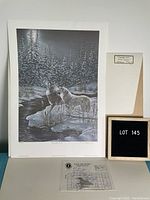 Overall view of unframed 'Moonlight Duet' print with backing envelope and original purchase invoice visible underneath