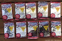 Front view of the 10 unopened 1991 Soccer Shots wax packs laid out showing promotional Pelé autograph card text and logo.