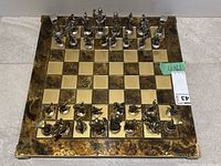 Full overhead view of chess board and pieces set up