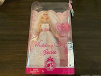 Front view of Wedding Day Barbie doll in original unopened packaging showing doll in wedding dress with veil and bouquet