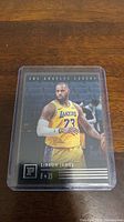 Front view of LeBron James basketball trading card in protective case, showing full card image and text.