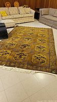 Rug laid out in room showing full pattern and condition