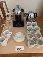 Full lot including Nespresso machine, vintage can opener, cups, glass pot, and Rosenthal dishes