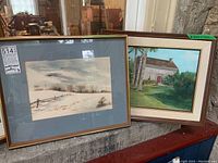 Two framed paintings together, showing relative sizes and framing details