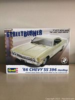 Box front showing '66 Chevy SS 396 Hardtop Revell model kit with Streetburner series branding and scale details.