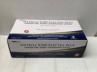 Box of NYTRIL X300 Electra Blue powder-free nitrile examination gloves size small 300 count front view