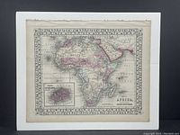Full view of the antique hand-coloured map of Africa mounted on foam board.