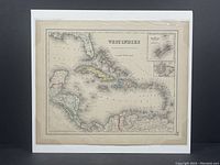 Full view of antique West Indies map mounted on foam board.