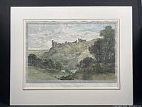 Full view of the matted hand-coloured antique engraving showing Arundel Castle and surrounding landscape.