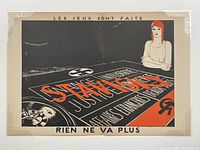 Full view of the lithograph showing the artwork, title and condition details including fold line and edge wear.