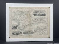 Full view of the antique map showing Crimea with geographic and vignette views, mounted on foam board.
