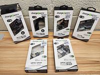 Photo showing six Chargeworx cables in packaging including USB C to A, Micro USB, and iPhone Lightning cables.