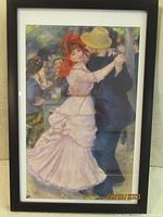 Framed fine art print 'Dance at Bougival' by Pierre-Auguste Renoir showing a couple dancing in period clothing.