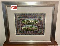 Framed Indo-Persian painting on tagua nut panel, showing full artwork and frame.