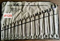 Photo of the entire 14-piece KR Tools SAE combination wrench set in its white roll pouch with clear plastic cover.