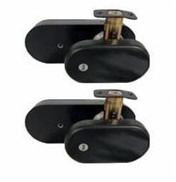 Two black smart door lock sets side by side showing the lock handles and bolt plates, upper sides visible.