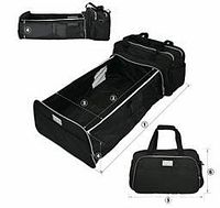 Black Bubbly Bambina diaper bag backpack folded and unfolded to show its structure and included components including detachable smaller tote.