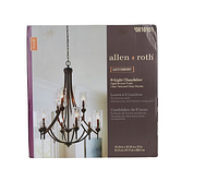 Box shows product image and details with brand Allen + Roth Latchbury 9-Light Chandelier in aged bronze finish.