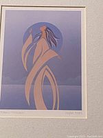 Full view of the "Moon Maiden" print showing the stylized figure and moon in a blue background with a white matte border.