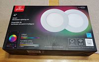 Front box of Globe 4" smart LED recessed light kit with dual lights image and key features such as color tunability, WiFi control, 540 lumens brightness.