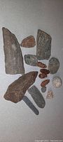 Top-down photo showing all assortment items including various rocks and several small pine cones spread out on a flat surface