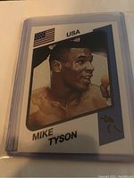 Front of Mike Tyson trading card with image and USA flag