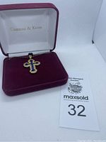 Camrose & Kross blue cross pendant in maroon velvet box with auction tag and certificate note