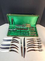 Full flatware and carving set with green lined case showing full contents