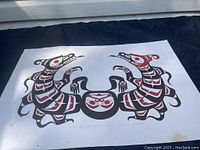 Full view of the Native art print showing two stylized animal figures in black and red, facing each other, set against a white background.