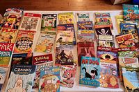 Books laid out flat on a surface, showing titles from Flat Stanley, Stink, Pokémon, Bernstein Bears, Lego, and others.
