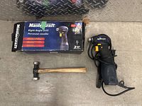 Mastercraft right angle drill, hammer, and drill box for identification.