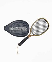 Groves Kelco Grafighter racquet alongside its black cover with white 'GRAFFIGHTER' lettering, displayed fully showing head, throat, and handle.