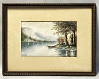 Framed watercolour painting showing overall artwork and frame.