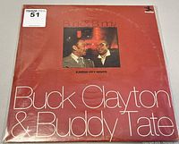Front cover of Buck Clayton & Buddy Tate double record album 'Kansas City Nights' by Prestige showing color photo of the artists and title text.