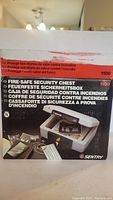 Box label showing product name, fire protection feature, and multilingual description.