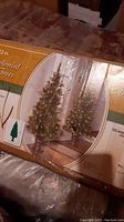 Box packaging showing image of two pre-lit 4ft Colonial Entrance Christmas trees with lights and urn stands.