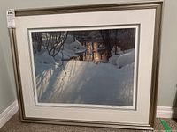 Full view of the framed Robert Bateman limited edition print showing the winter landscape with snow and a creek.