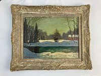 Front view of framed oil painting showing entire artwork and ornate frame