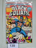 Front cover of Black Goliath #1 comic book showing main character in costume with title and price.