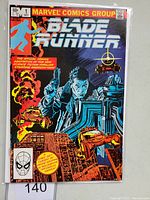 Front cover of Blade Runner #1 comic book showing main character with gun and futuristic city background.