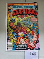 Front cover of vintage Marvel comic book titled Marvel Presents: Guardians of the Galaxy #9 featuring battle scene with characters in combat and colorful, detailed artwork.