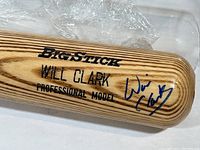 Close-up of barrel showing Big Stick text, Will Clark Professional Model text and blue ink signature