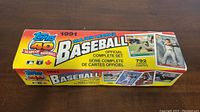 Box side view showing the 1991 Topps Major League Baseball 40th Anniversary branding and labeling for the complete set of 792 cards.