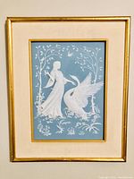 Full frontal image of the framed Franklin Mint porcelain artwork depicting Leda and the Swan (Zeus), showing the entire frame and matting.